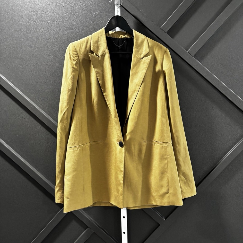 All Saints Gold Mustard Longline Blazer Peak Lapel Women's Size US 8 UK 12